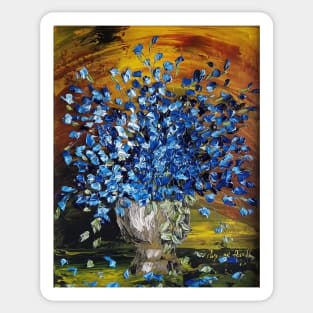 Blue Flowers, Blue Vintage Flowers, Vintage Decor, Blue Flowers on gold, Modern Impressionism, Floral decor, blue decor Sticker